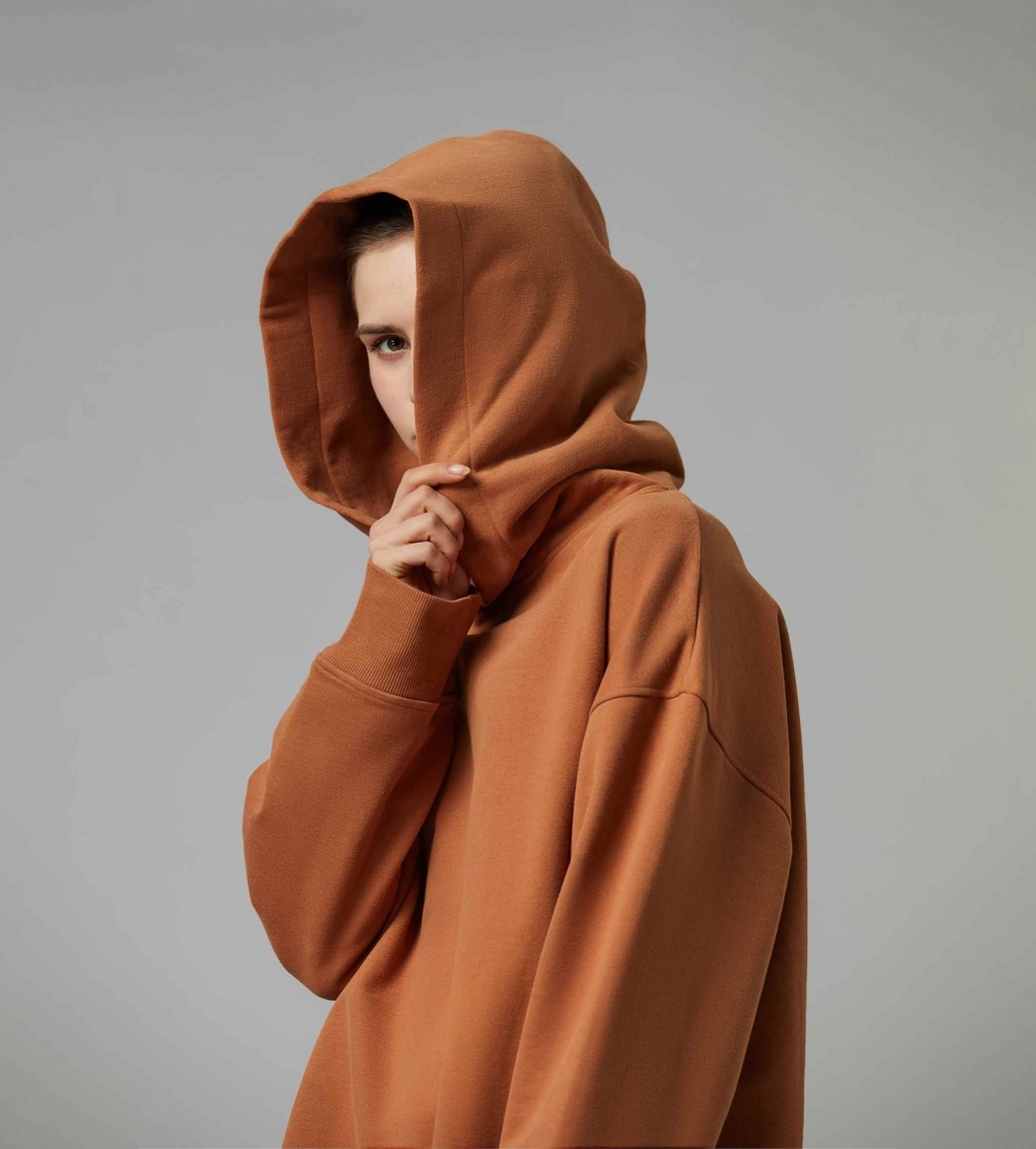 PLAIN OVERSIZED HOODIE - CLAY BROWN - 4