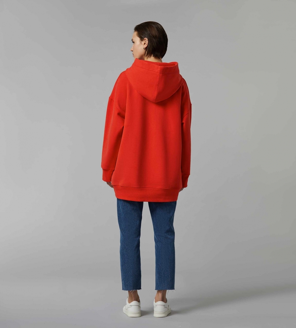 PLAIN OVERSIZED HOODIE - RED - 2